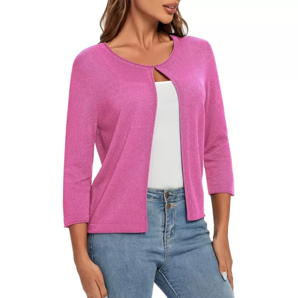 Urban CoCo Womens 34 Sleeve Open Front Shrugs Lightweight Crew Neck Cardigan SweaterRose