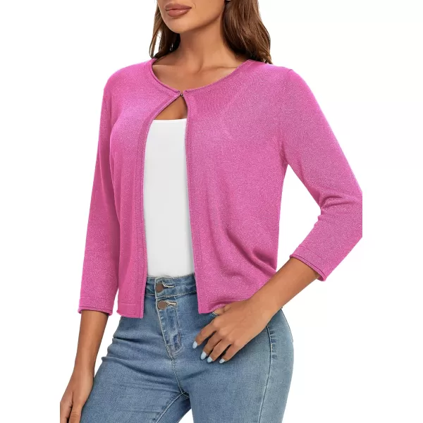 Urban CoCo Womens 34 Sleeve Open Front Shrugs Lightweight Crew Neck Cardigan SweaterRose