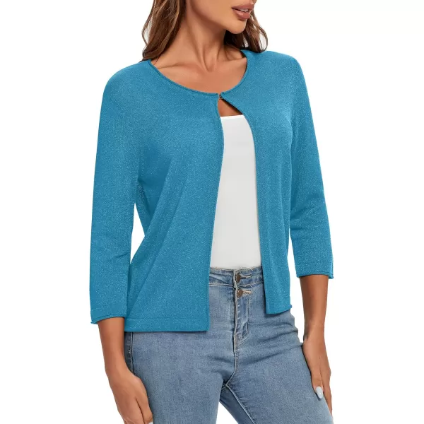 Urban CoCo Womens 34 Sleeve Open Front Shrugs Lightweight Crew Neck Cardigan SweaterTeal