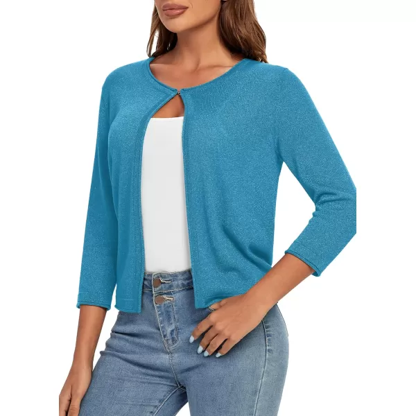 Urban CoCo Womens 34 Sleeve Open Front Shrugs Lightweight Crew Neck Cardigan SweaterTeal