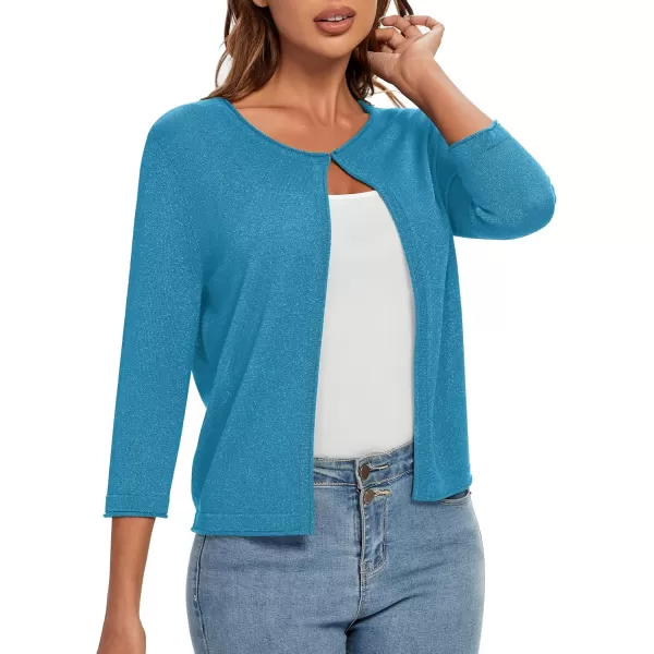 Urban CoCo Womens 34 Sleeve Open Front Shrugs Lightweight Crew Neck Cardigan SweaterTeal