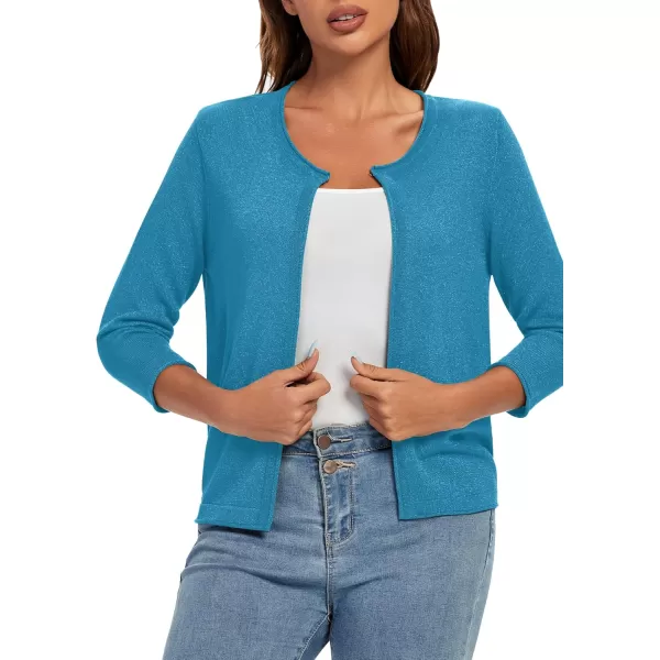 Urban CoCo Womens 34 Sleeve Open Front Shrugs Lightweight Crew Neck Cardigan SweaterTeal