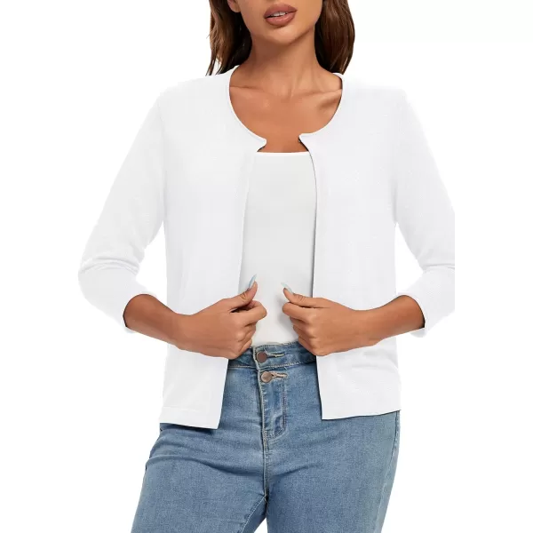Urban CoCo Womens 34 Sleeve Open Front Shrugs Lightweight Crew Neck Cardigan SweaterWhite