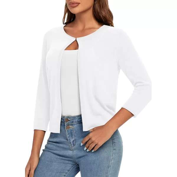 Urban CoCo Womens 34 Sleeve Open Front Shrugs Lightweight Crew Neck Cardigan SweaterWhite