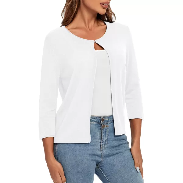 Urban CoCo Womens 34 Sleeve Open Front Shrugs Lightweight Crew Neck Cardigan SweaterWhite