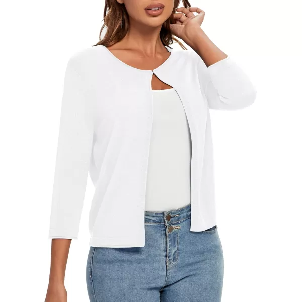 Urban CoCo Womens 34 Sleeve Open Front Shrugs Lightweight Crew Neck Cardigan SweaterWhite