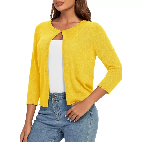 Urban CoCo Womens 34 Sleeve Open Front Shrugs Lightweight Crew Neck Cardigan SweaterYellow