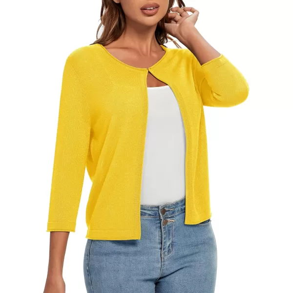 Urban CoCo Womens 34 Sleeve Open Front Shrugs Lightweight Crew Neck Cardigan SweaterYellow
