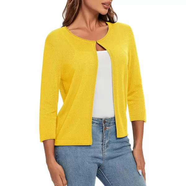 Urban CoCo Womens 34 Sleeve Open Front Shrugs Lightweight Crew Neck Cardigan SweaterYellow