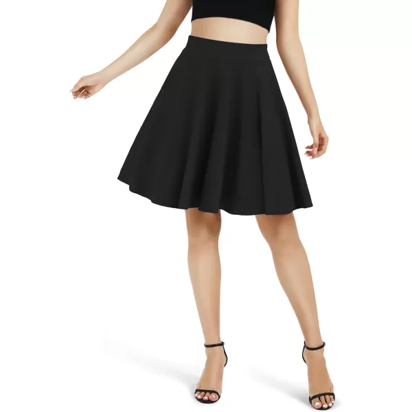 Urban CoCo Womens Basic Midi Skirt Versatile Stretchy Flared Casual High Waisted SkirtBlack