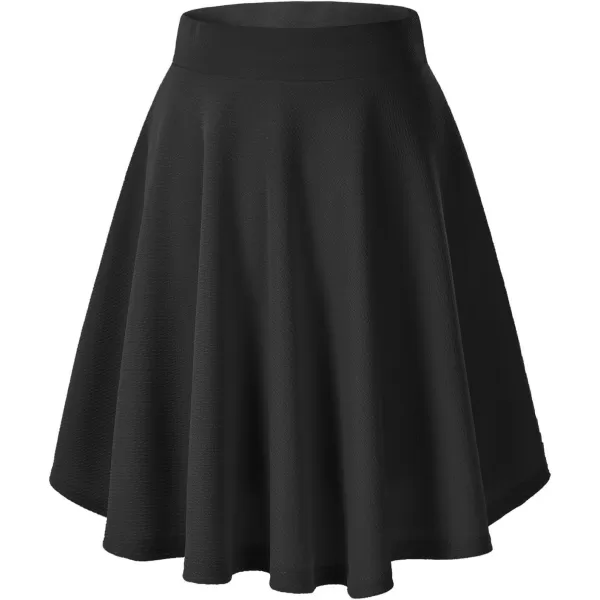 Urban CoCo Womens Basic Midi Skirt Versatile Stretchy Flared Casual High Waisted SkirtBlack