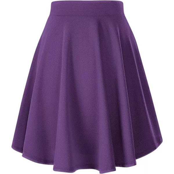 Urban CoCo Womens Basic Midi Skirt Versatile Stretchy Flared Casual High Waisted SkirtDeep Purple