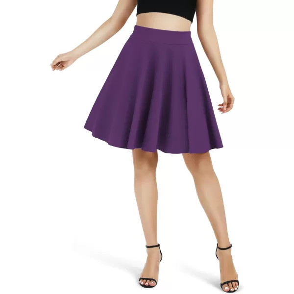 Urban CoCo Womens Basic Midi Skirt Versatile Stretchy Flared Casual High Waisted SkirtDeep Purple