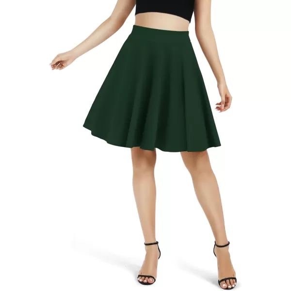 Urban CoCo Womens Basic Midi Skirt Versatile Stretchy Flared Casual High Waisted SkirtGreen
