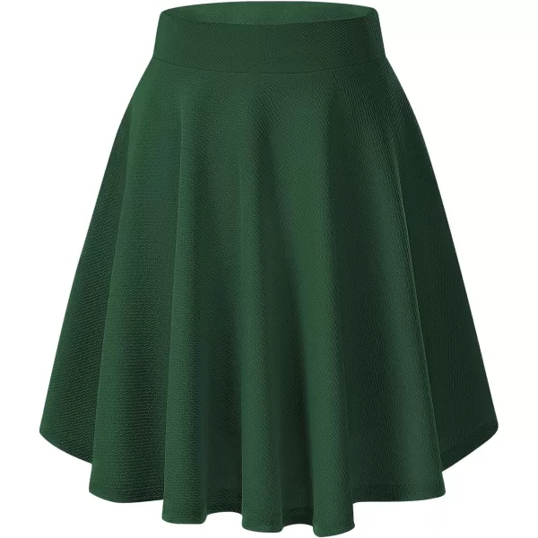 Urban CoCo Womens Basic Midi Skirt Versatile Stretchy Flared Casual High Waisted SkirtGreen