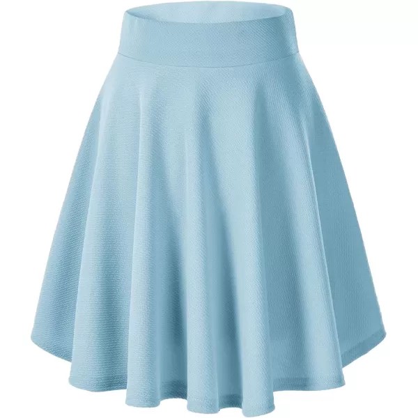 Urban CoCo Womens Basic Midi Skirt Versatile Stretchy Flared Casual High Waisted SkirtLight Blue
