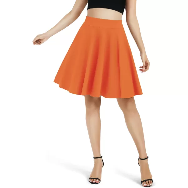 Urban CoCo Womens Basic Midi Skirt Versatile Stretchy Flared Casual High Waisted SkirtOrange