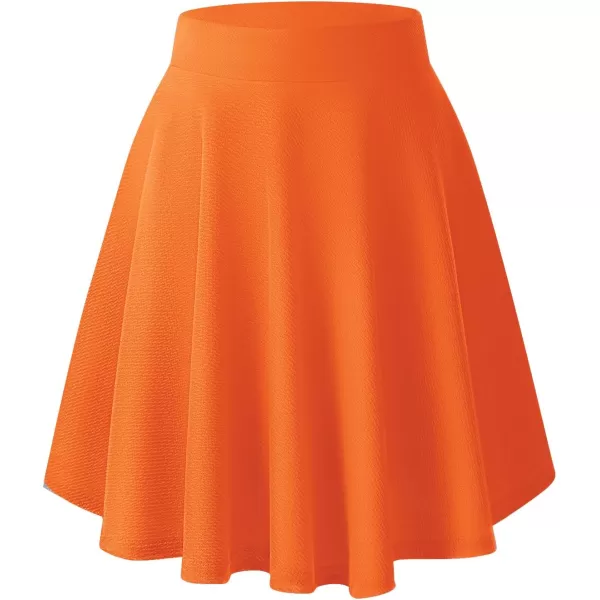Urban CoCo Womens Basic Midi Skirt Versatile Stretchy Flared Casual High Waisted SkirtOrange