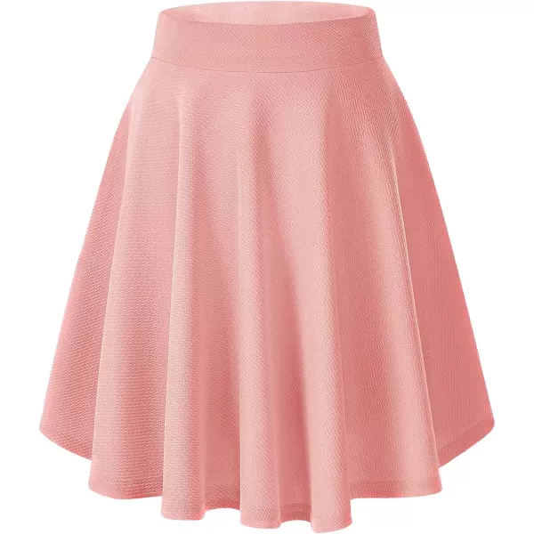 Urban CoCo Womens Basic Midi Skirt Versatile Stretchy Flared Casual High Waisted SkirtPink