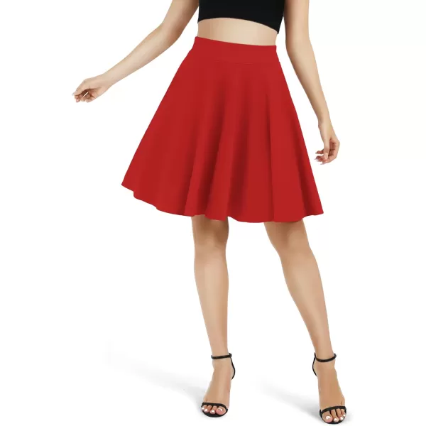 Urban CoCo Womens Basic Midi Skirt Versatile Stretchy Flared Casual High Waisted SkirtRed