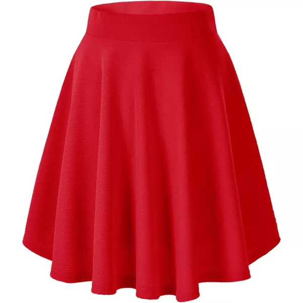 Urban CoCo Womens Basic Midi Skirt Versatile Stretchy Flared Casual High Waisted SkirtRed