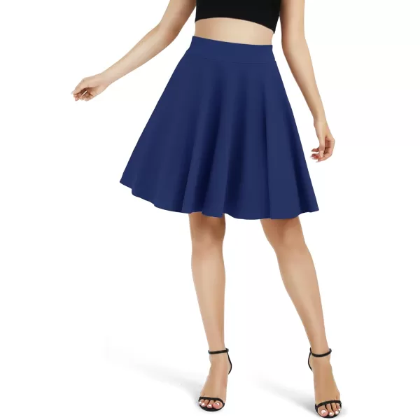 Urban CoCo Womens Basic Midi Skirt Versatile Stretchy Flared Casual High Waisted SkirtRoyal Blue