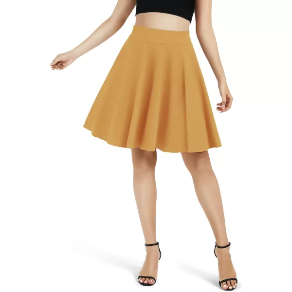Urban CoCo Womens Basic Midi Skirt Versatile Stretchy Flared Casual High Waisted SkirtTurmeric