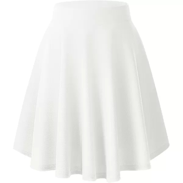 Urban CoCo Womens Basic Midi Skirt Versatile Stretchy Flared Casual High Waisted SkirtWhitelong