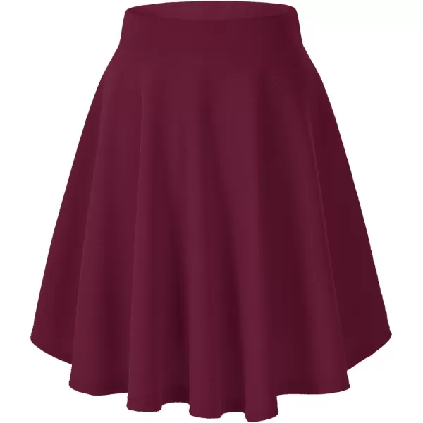 Urban CoCo Womens Basic Midi Skirt Versatile Stretchy Flared Casual High Waisted SkirtWine Redlong
