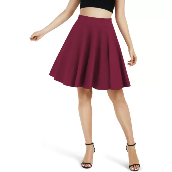 Urban CoCo Womens Basic Midi Skirt Versatile Stretchy Flared Casual High Waisted SkirtWine Redlong