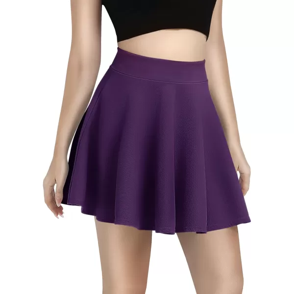 Urban CoCo Womens Basic Versatile Stretchy Flared Casual Mini Skater SkirtDeep Purple