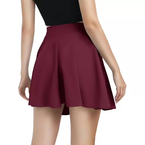 Urban CoCo Womens Basic Versatile Stretchy Flared Casual Mini Skater SkirtWine Red