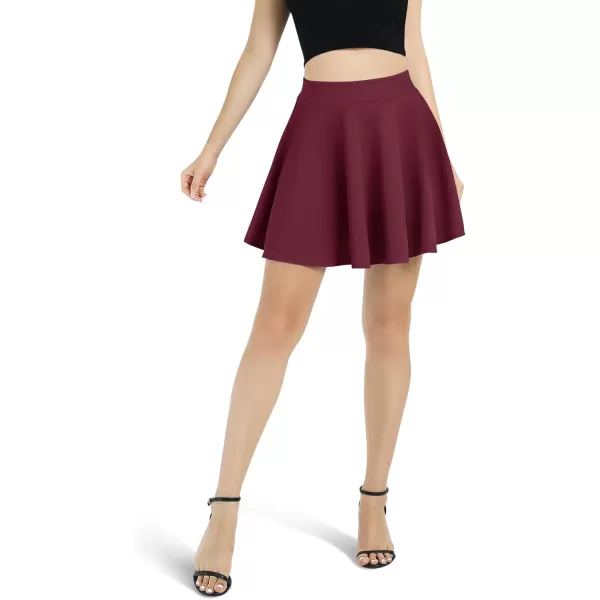 Urban CoCo Womens Basic Versatile Stretchy Flared Casual Mini Skater SkirtWine Red