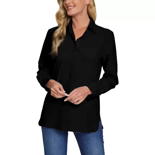 Urban CoCo Womens Button Down V Neck Shirts Long Sleeve Office Casual Business Plain Blouses TopsBlack