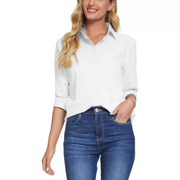 Urban CoCo Womens Button Down V Neck Shirts Long Sleeve Office Casual Business Plain Blouses TopsWhite