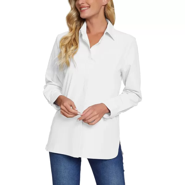 Urban CoCo Womens Button Down V Neck Shirts Long Sleeve Office Casual Business Plain Blouses TopsWhite