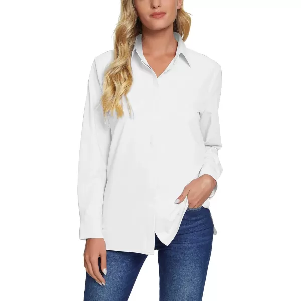 Urban CoCo Womens Button Down V Neck Shirts Long Sleeve Office Casual Business Plain Blouses TopsWhite