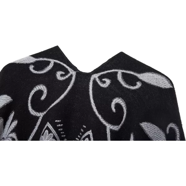 Urban CoCo Womens Printed Tassel Open front Poncho Cape Cardigan Wrap ShawlBlack