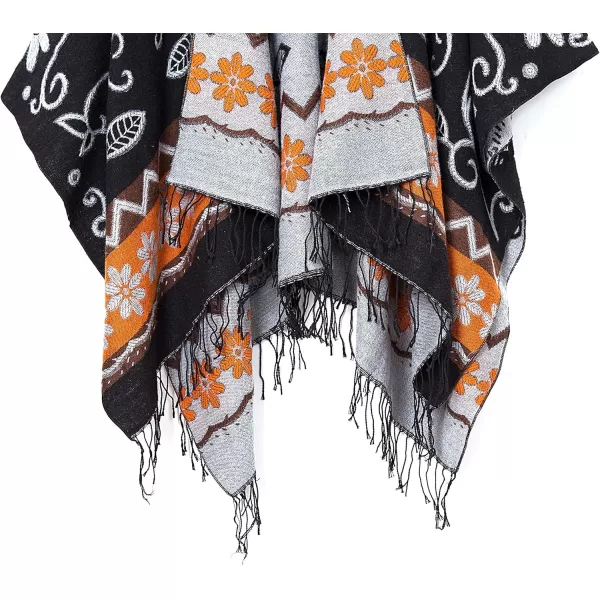 Urban CoCo Womens Printed Tassel Open front Poncho Cape Cardigan Wrap ShawlBlack