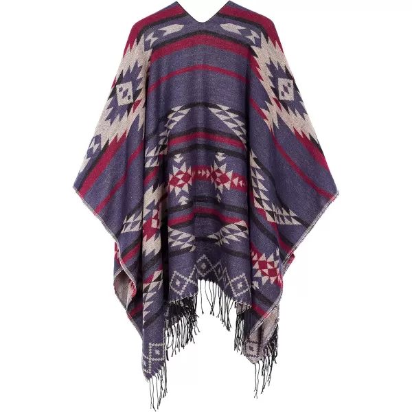 Urban CoCo Womens Printed Tassel Open front Poncho Cape Cardigan Wrap ShawlNavy Blueseries 3