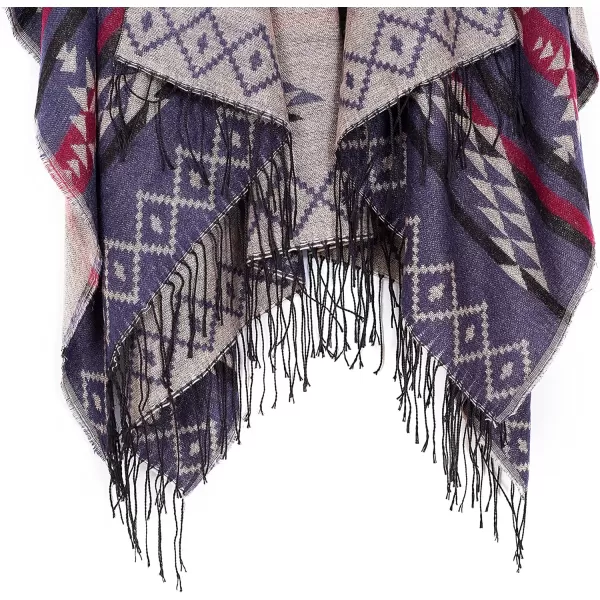 Urban CoCo Womens Printed Tassel Open front Poncho Cape Cardigan Wrap ShawlNavy Blueseries 3