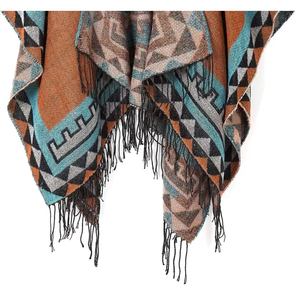 Urban CoCo Womens Printed Tassel Open front Poncho Cape Cardigan Wrap ShawlOrangeseries 5