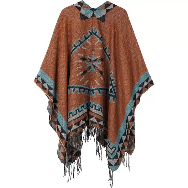 Urban CoCo Womens Printed Tassel Open front Poncho Cape Cardigan Wrap ShawlOrangeseries 5