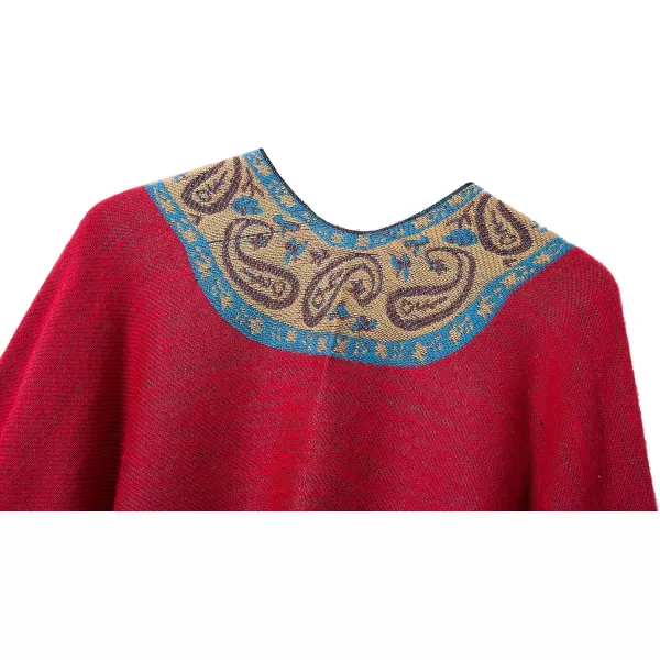 Urban CoCo Womens Printed Tassel Open front Poncho Cape Cardigan Wrap ShawlRed