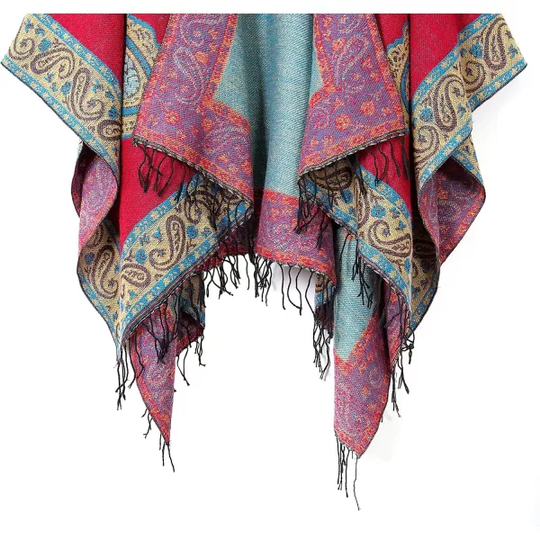 Urban CoCo Womens Printed Tassel Open front Poncho Cape Cardigan Wrap ShawlRed