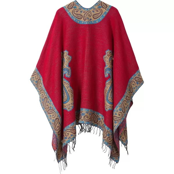 Urban CoCo Womens Printed Tassel Open front Poncho Cape Cardigan Wrap ShawlRed