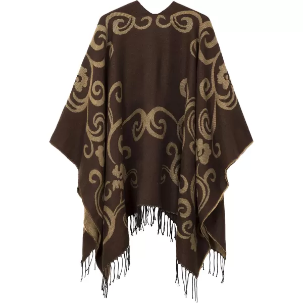 Urban CoCo Womens Printed Tassel Open front Poncho Cape Cardigan Wrap ShawlSeries 10coffee