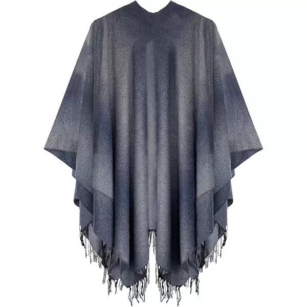 Urban CoCo Womens Printed Tassel Open front Poncho Cape Cardigan Wrap ShawlSeries 16navy Blue