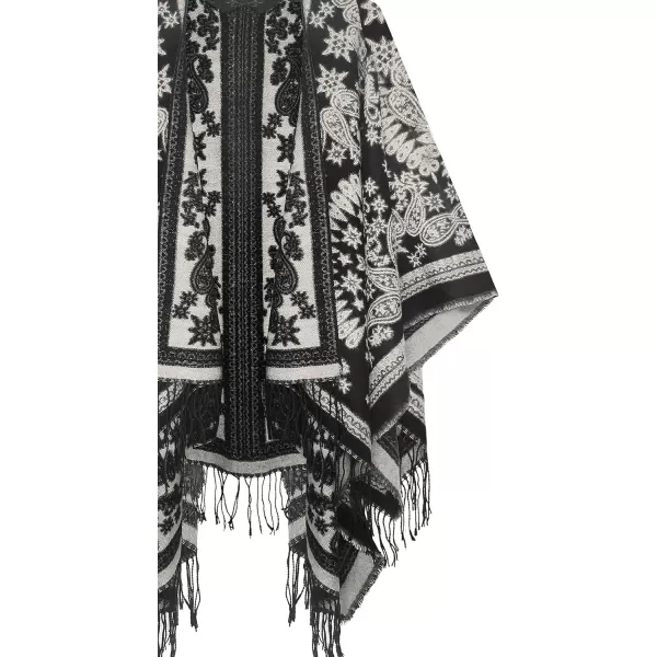 Urban CoCo Womens Printed Tassel Open front Poncho Cape Cardigan Wrap ShawlSeries 18black
