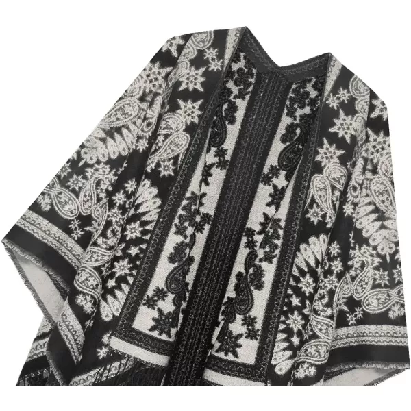 Urban CoCo Womens Printed Tassel Open front Poncho Cape Cardigan Wrap ShawlSeries 18black